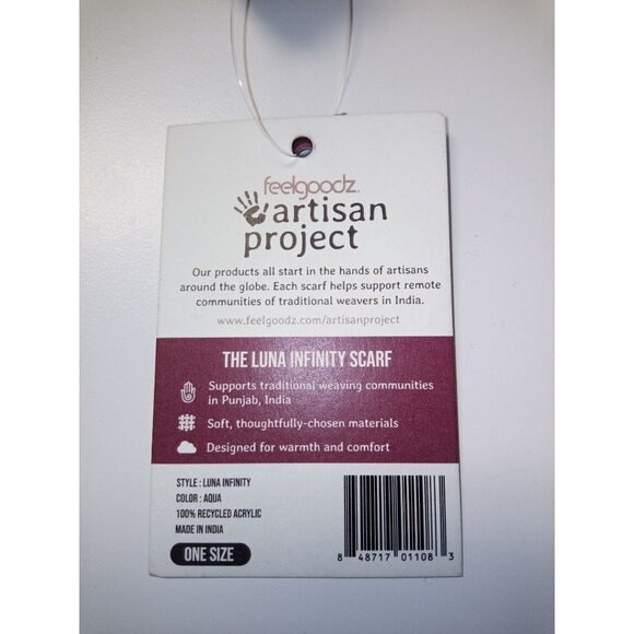 NWT Feelgoodz Artisan Woven Blue Green Aqua Luna Woven Infinity Scarf On… - Picture 8 of 8